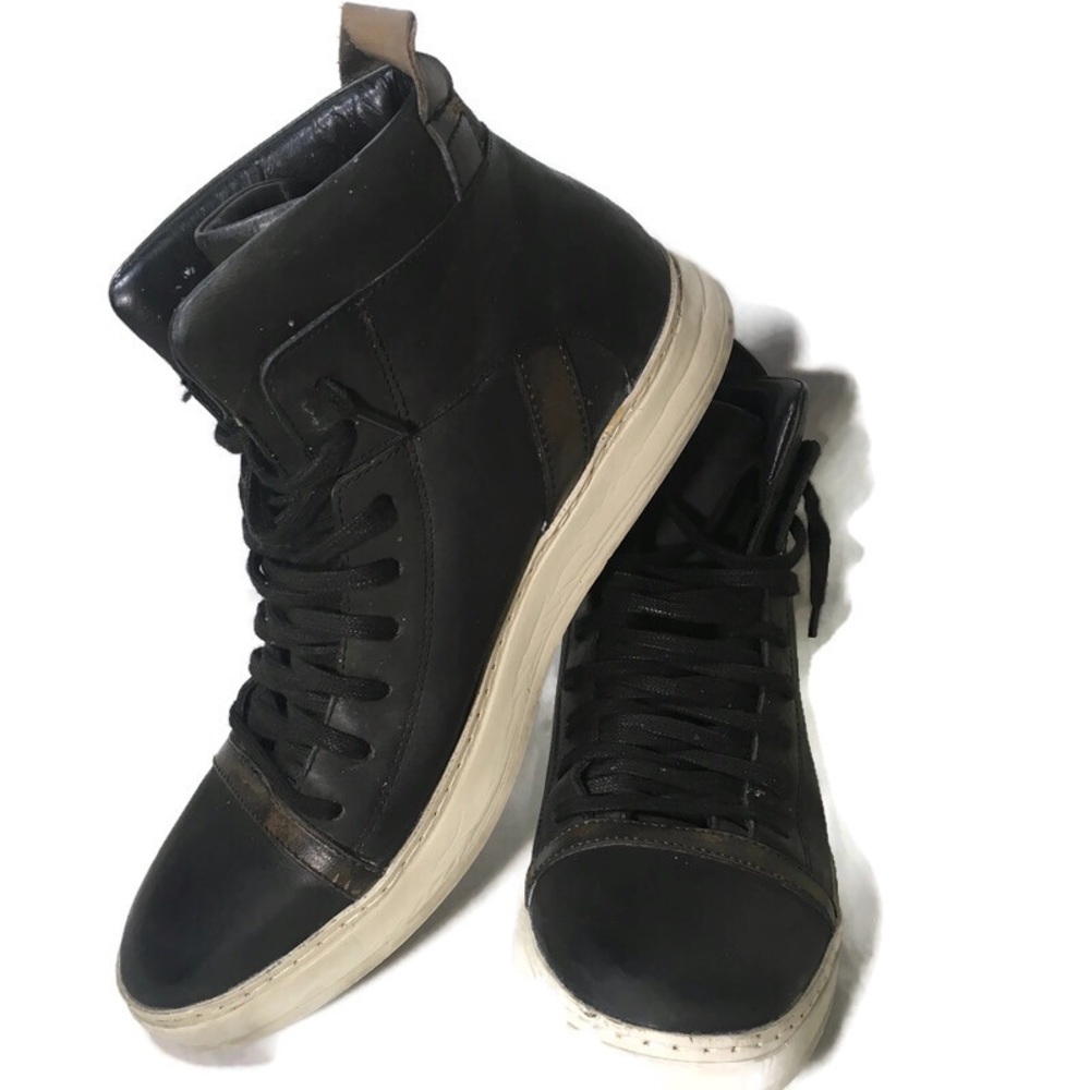 JOHN VARVATOS 315 Black Leather Mac Hi-Top Sneakers F2166P3 Size 10 Men’s